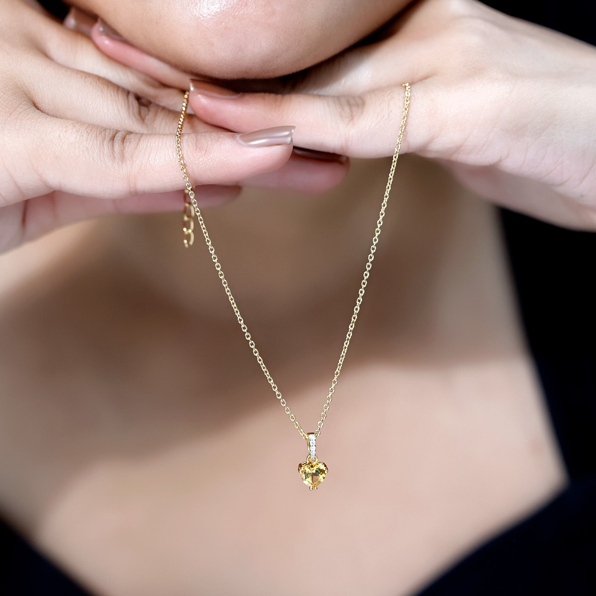 Natural 0.9 Carat Citrine Diamond Heart Pendant Necklace