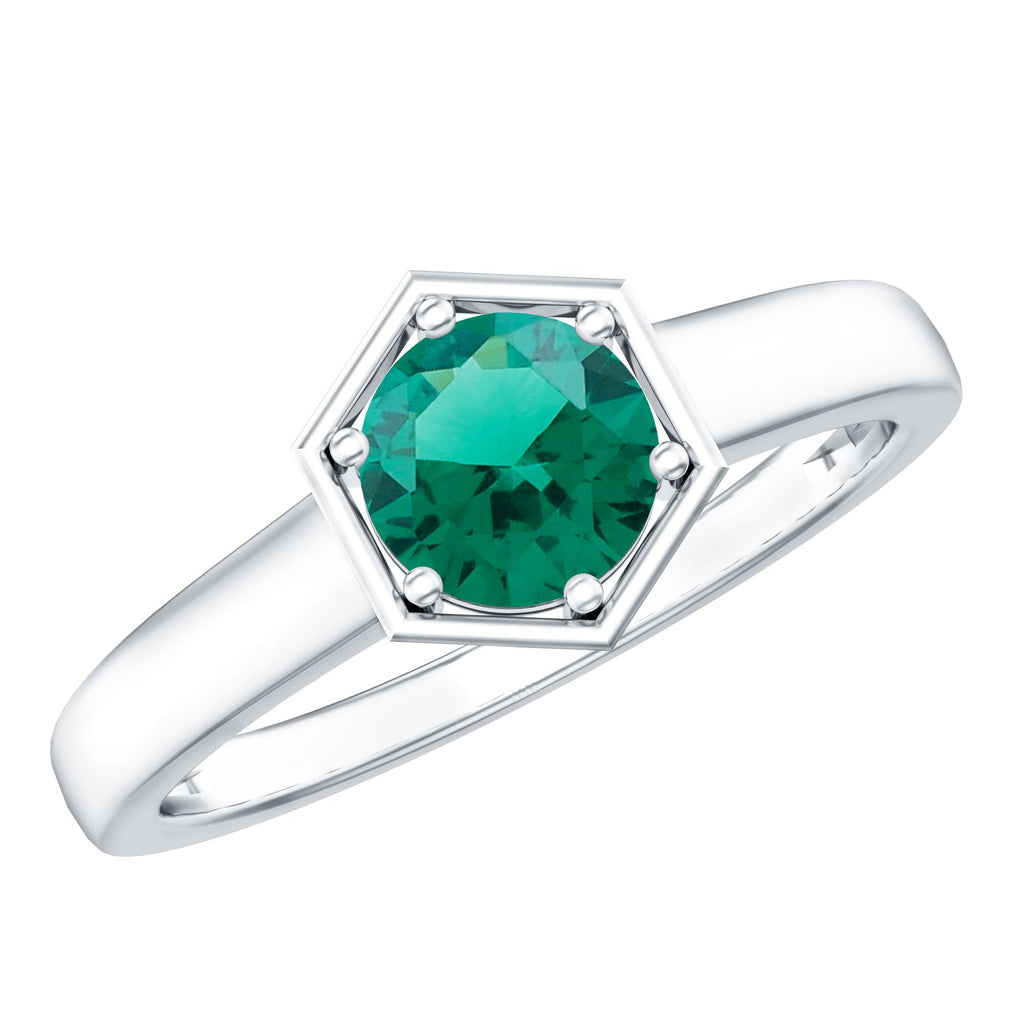 Certified 0.8 Carat Lab Created Emerald Solitaire Ring