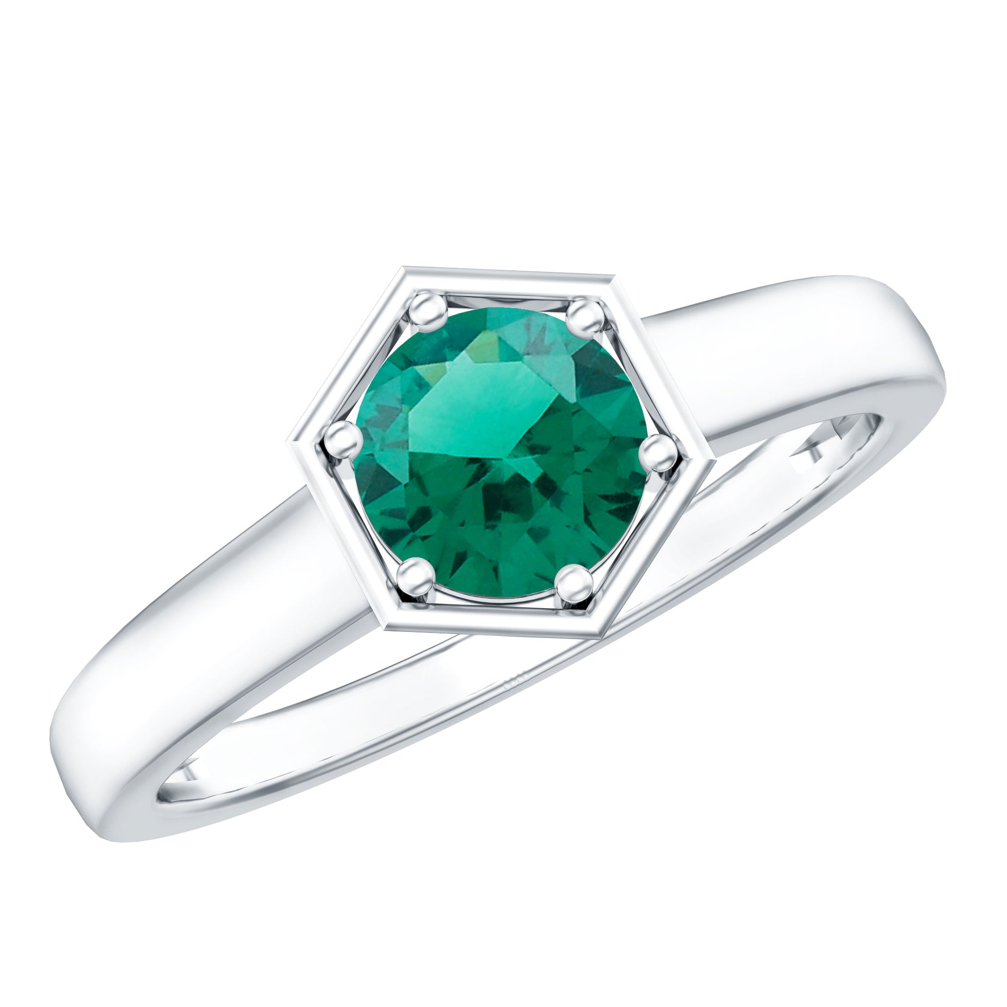 Certified 0.8 Carat Lab Created Emerald Solitaire Ring