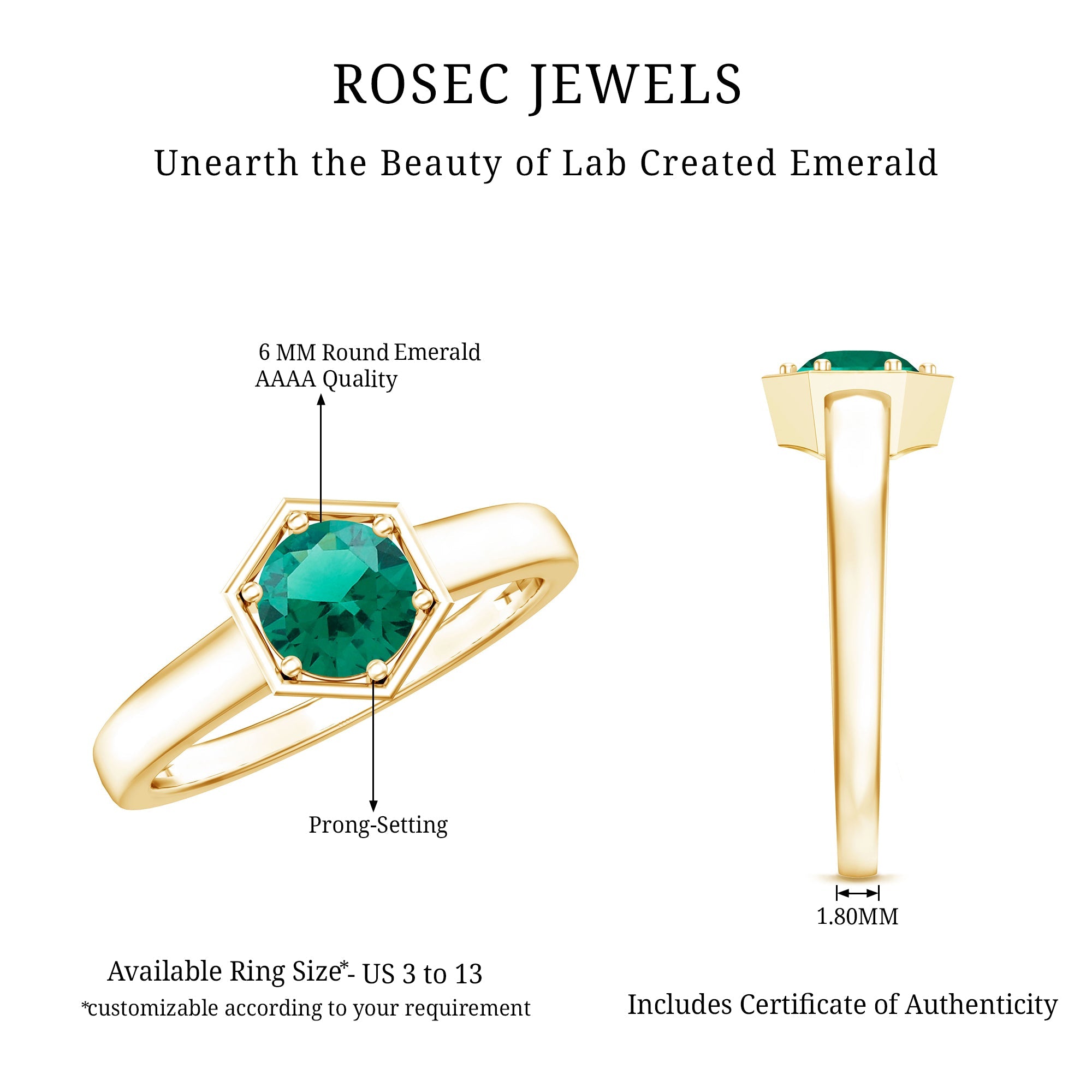 Certified 0.8 Carat Lab Created Emerald Solitaire Ring