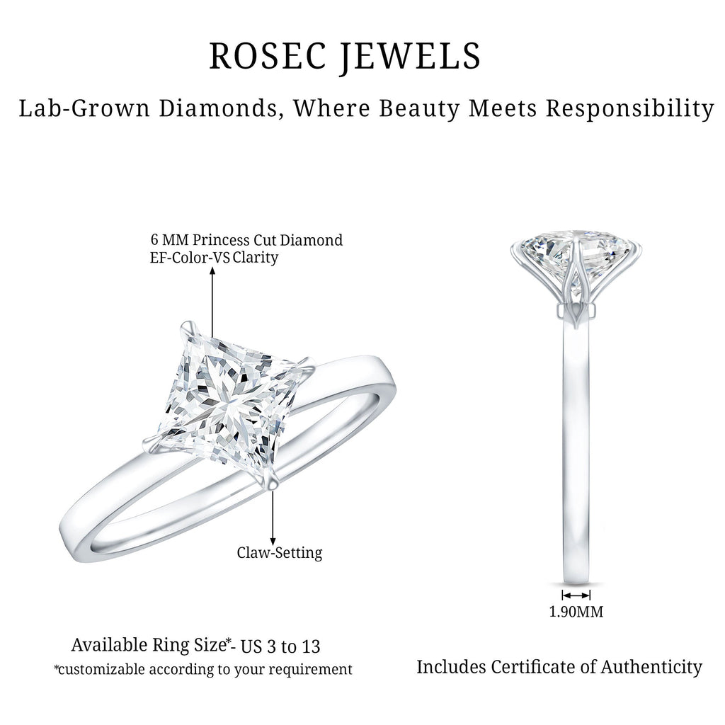 1.25 CT Princess Cut Lab Grown Diamond Solitaire Ring