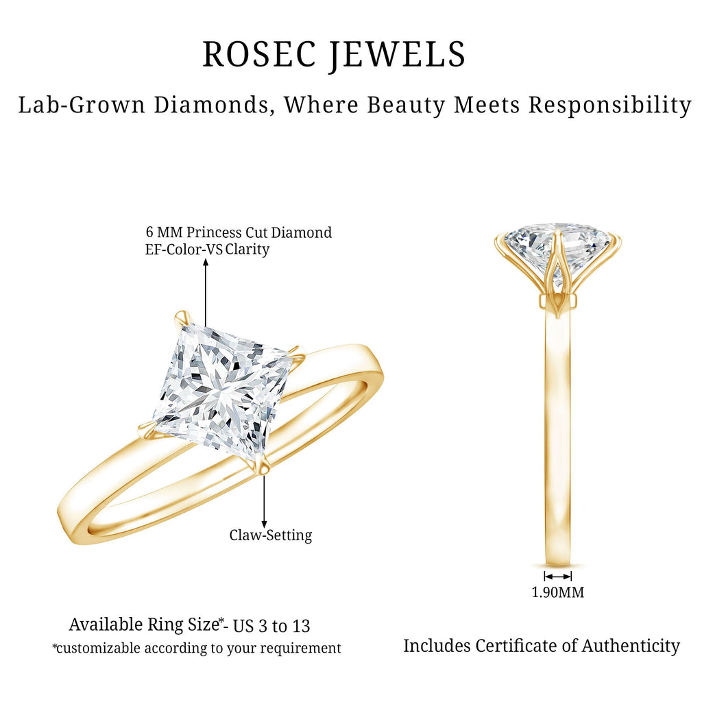 1.25 CT Princess Cut Lab Grown Diamond Solitaire Ring