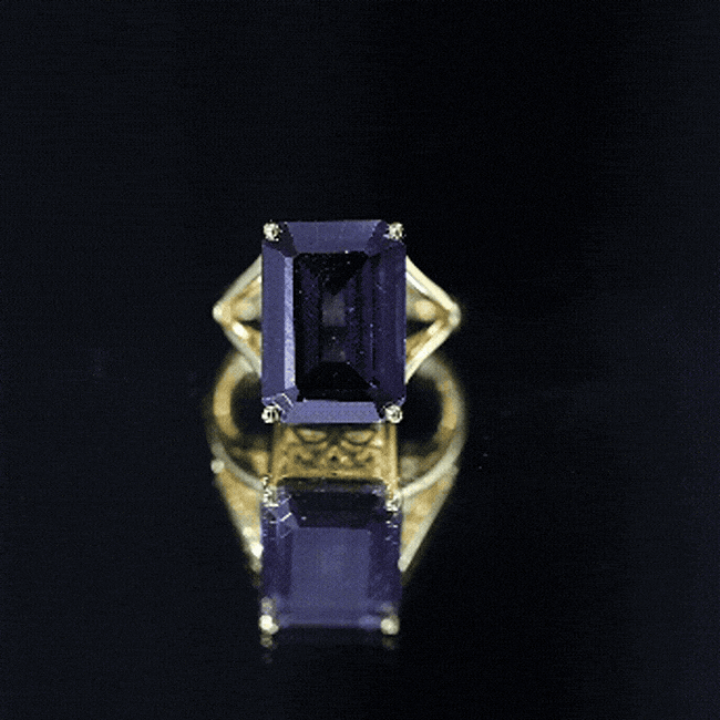 Certified 9 Carat Emerald Cut Lab Grown Amethyst Fine Fashion Ring