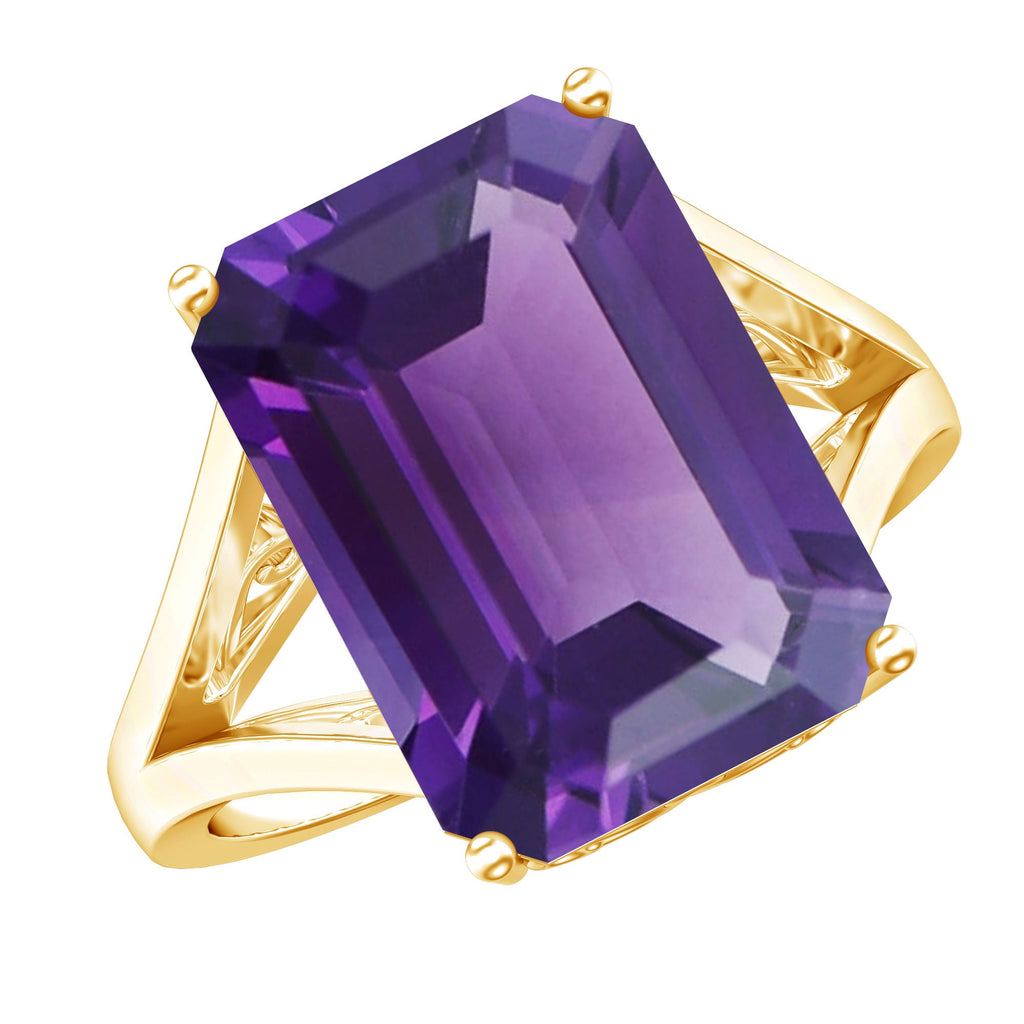 Certified 9 Carat Emerald Cut Lab Grown Amethyst Fine Fashion Ring