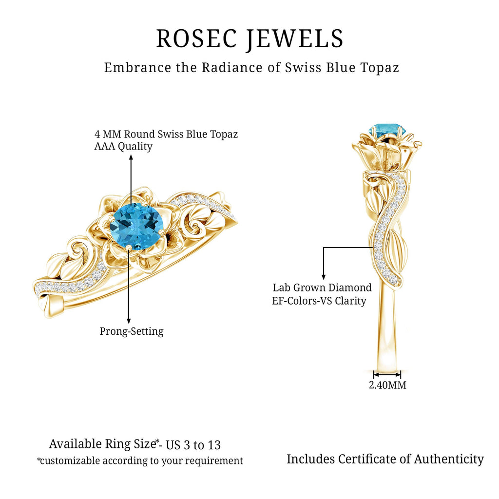 Natural Swiss Blue Topaz Flower Fine Fashion Ring