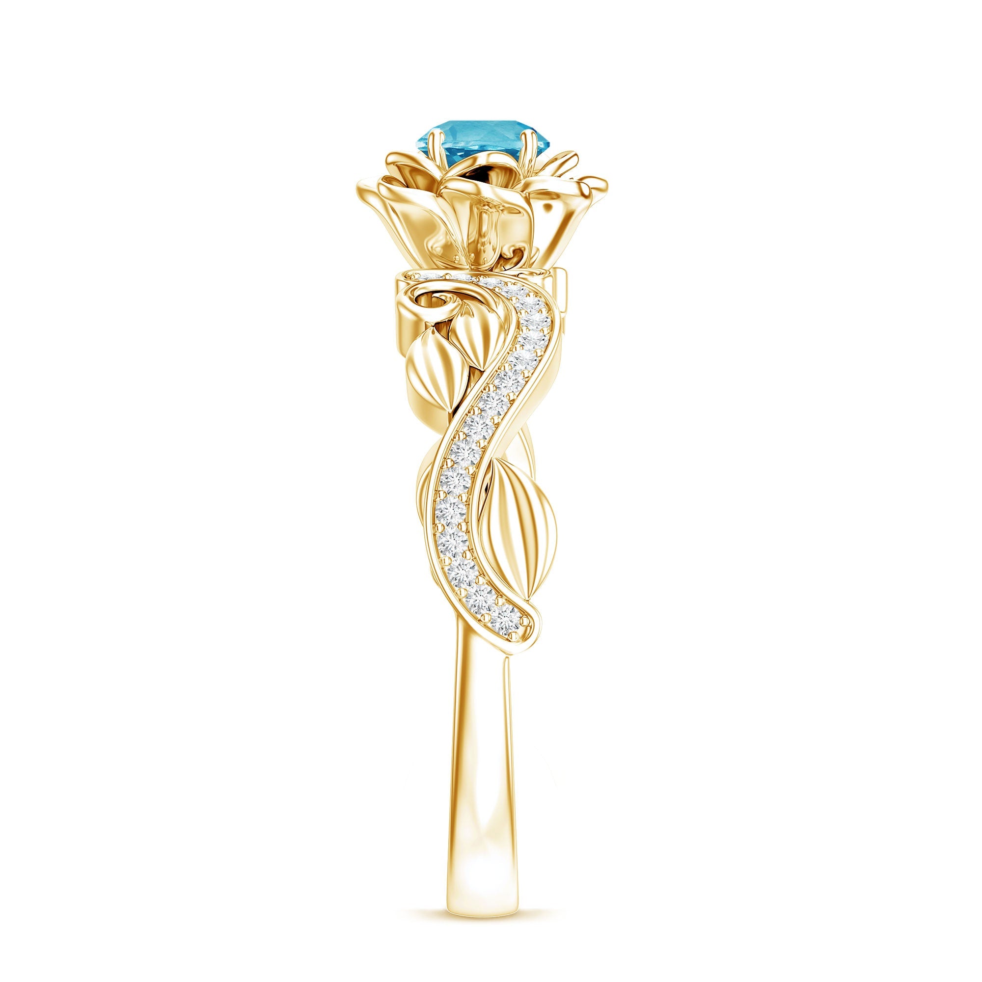 Natural Swiss Blue Topaz Flower Fine Fashion Ring