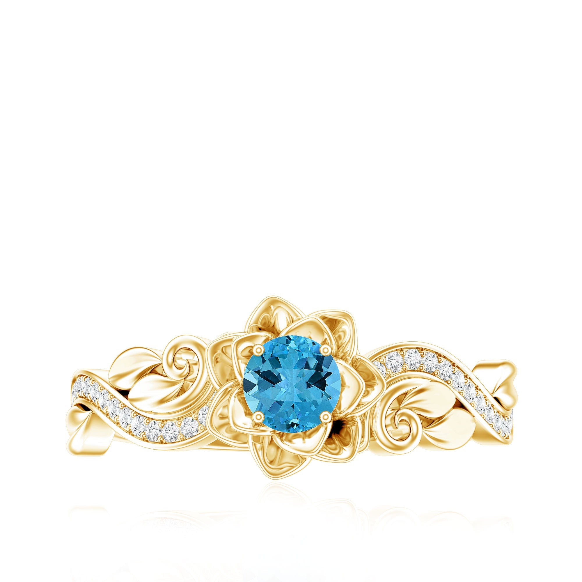 Natural Swiss Blue Topaz Flower Fine Fashion Ring