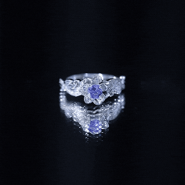 Certified Tanzanite and Diamond Flower Fine Fashion Ring in Silver