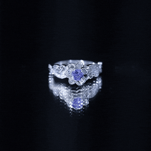 Certified Tanzanite and Diamond Flower Fine Fashion Ring in Silver