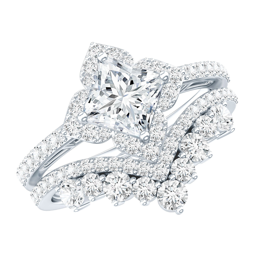 6 MM Princess Cut Lab Grown Diamond Designer Bridal Ring Set
