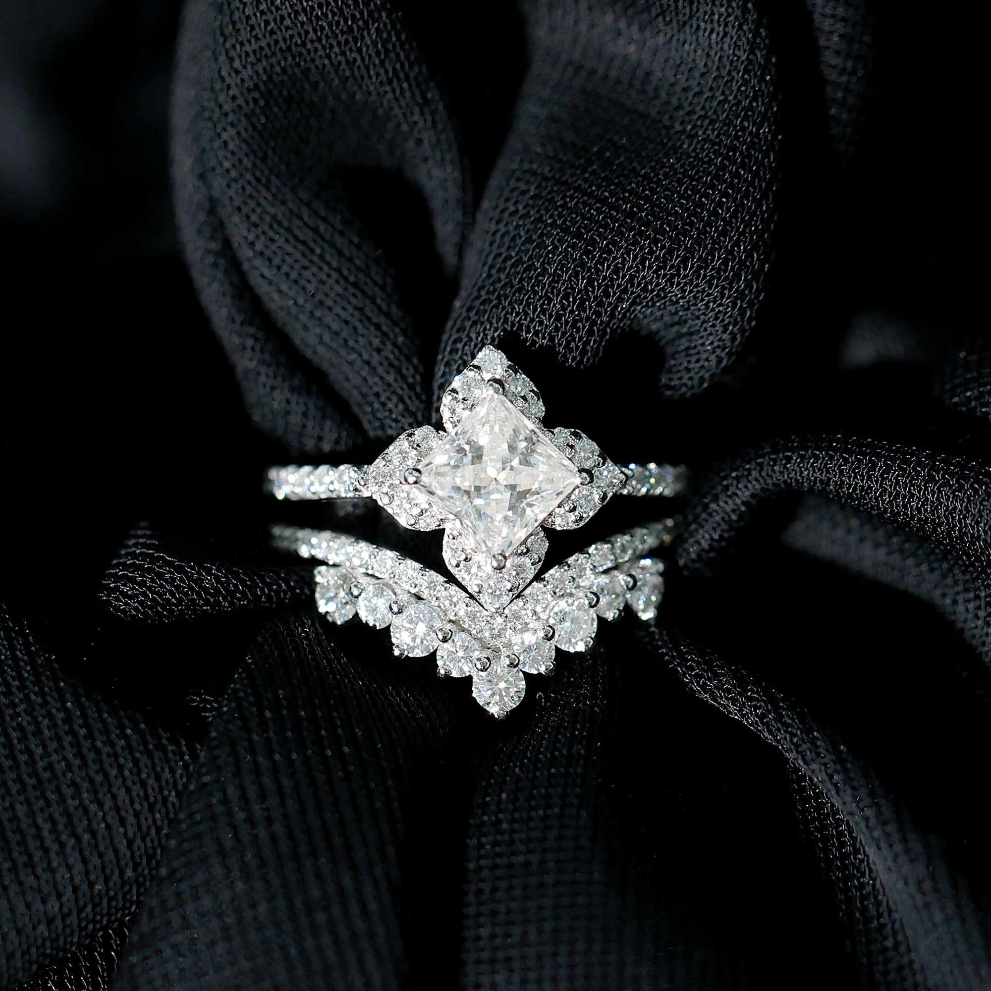 6 MM Princess Cut Lab Grown Diamond Designer Bridal Ring Set