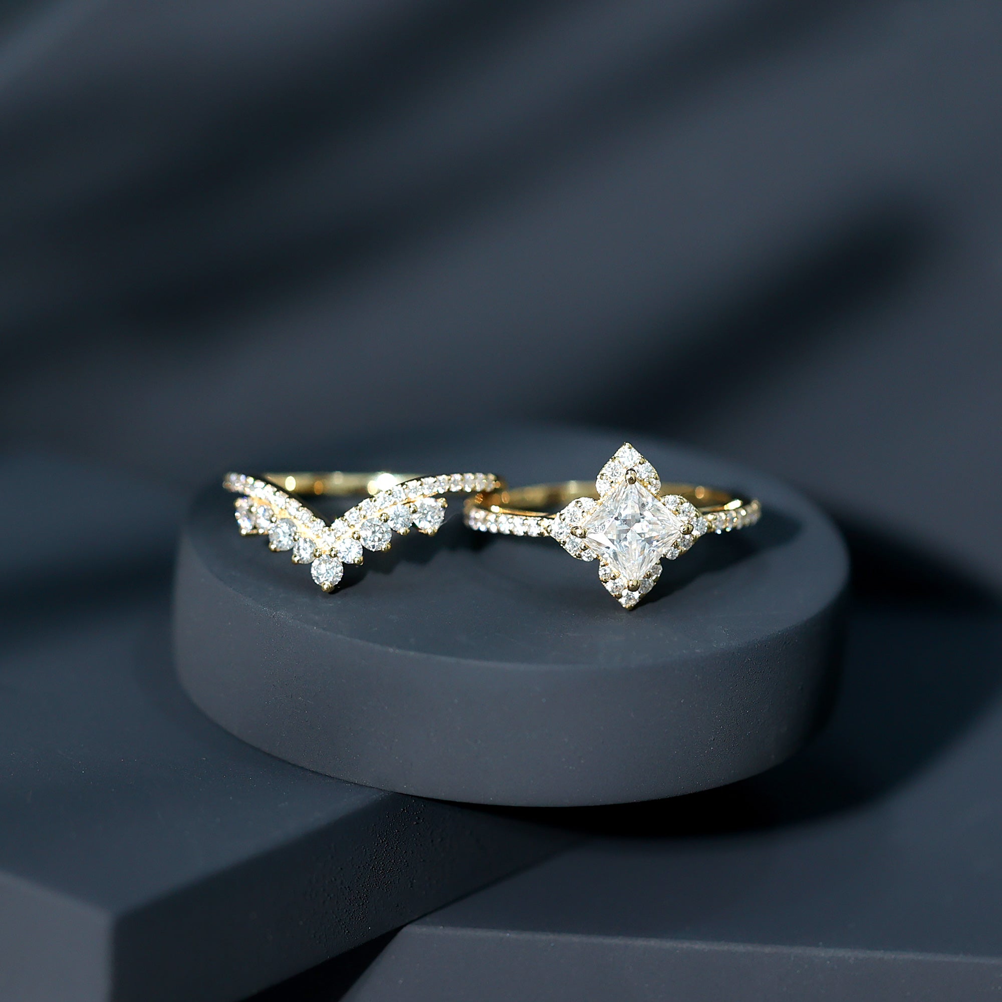 6 MM Princess Cut Lab Grown Diamond Designer Bridal Ring Set