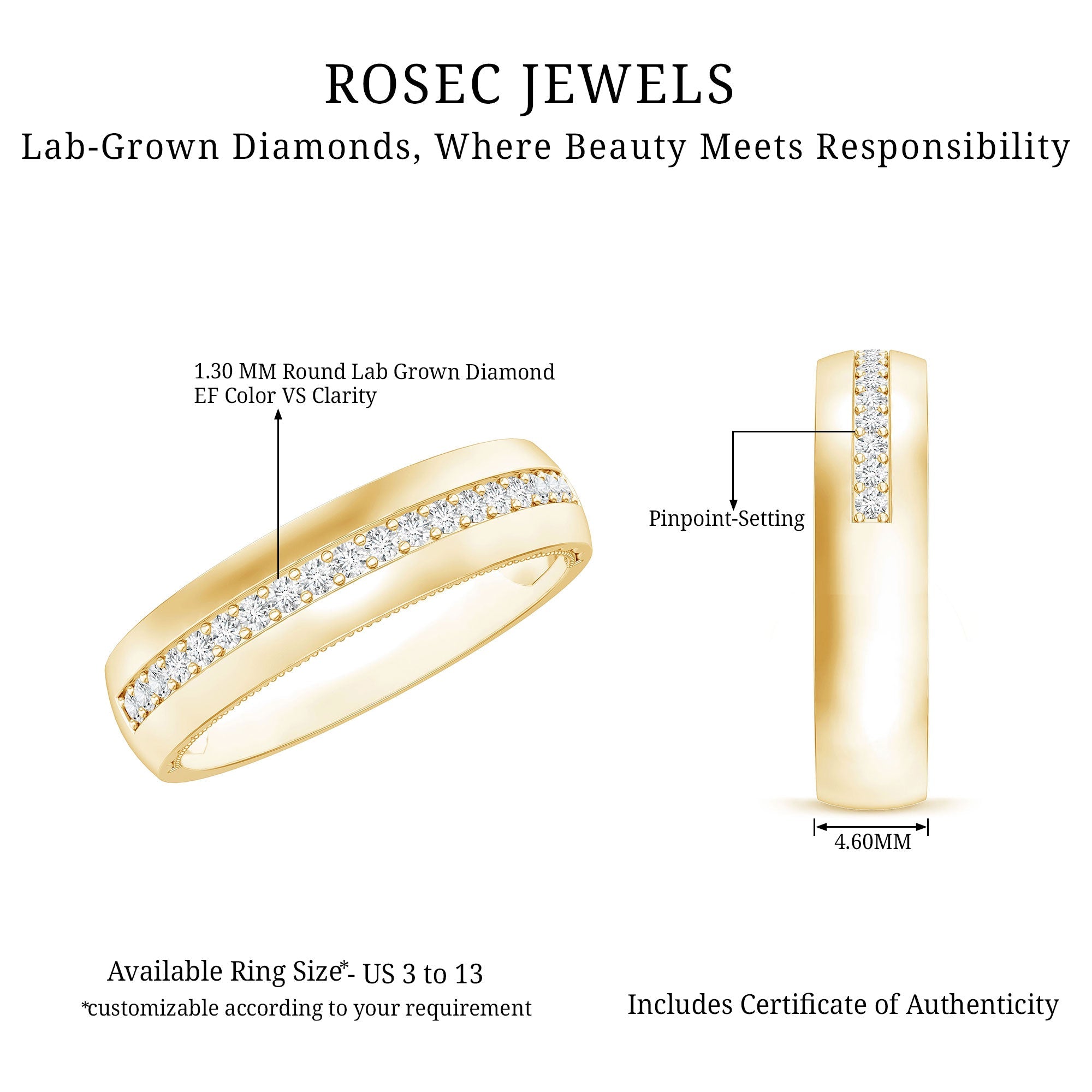 Certified Lab Grown Diamond Mens Wedding Band