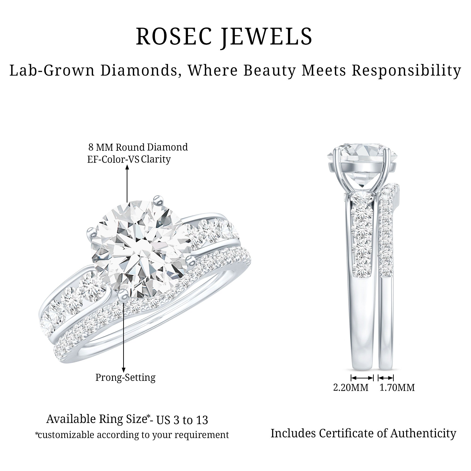 Certified Lab Diamond 8 MM Round Engagement Ring with Enhancer