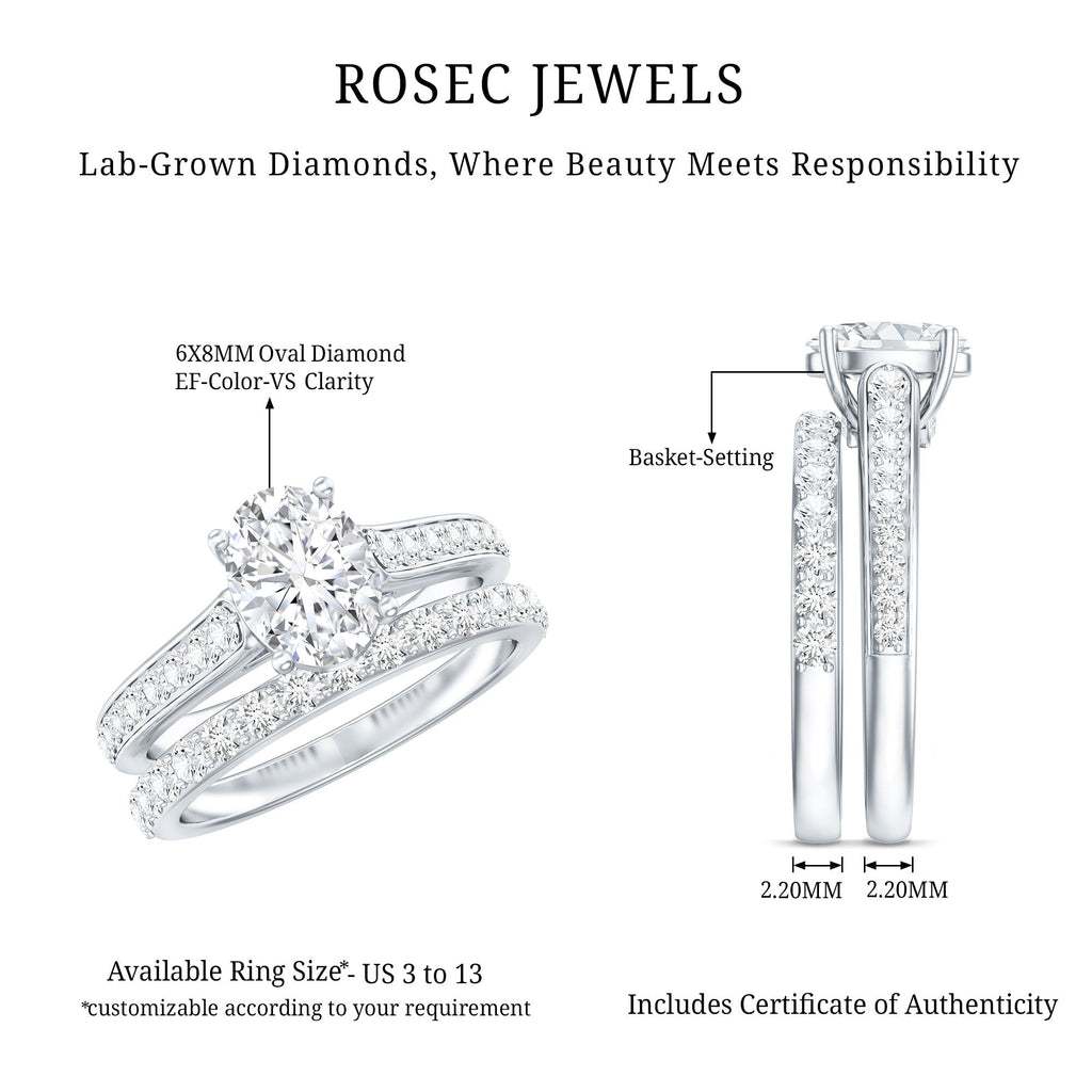 6X8 MM Oval Lab Created Diamond Solitaire Engagement Ring Set for Women