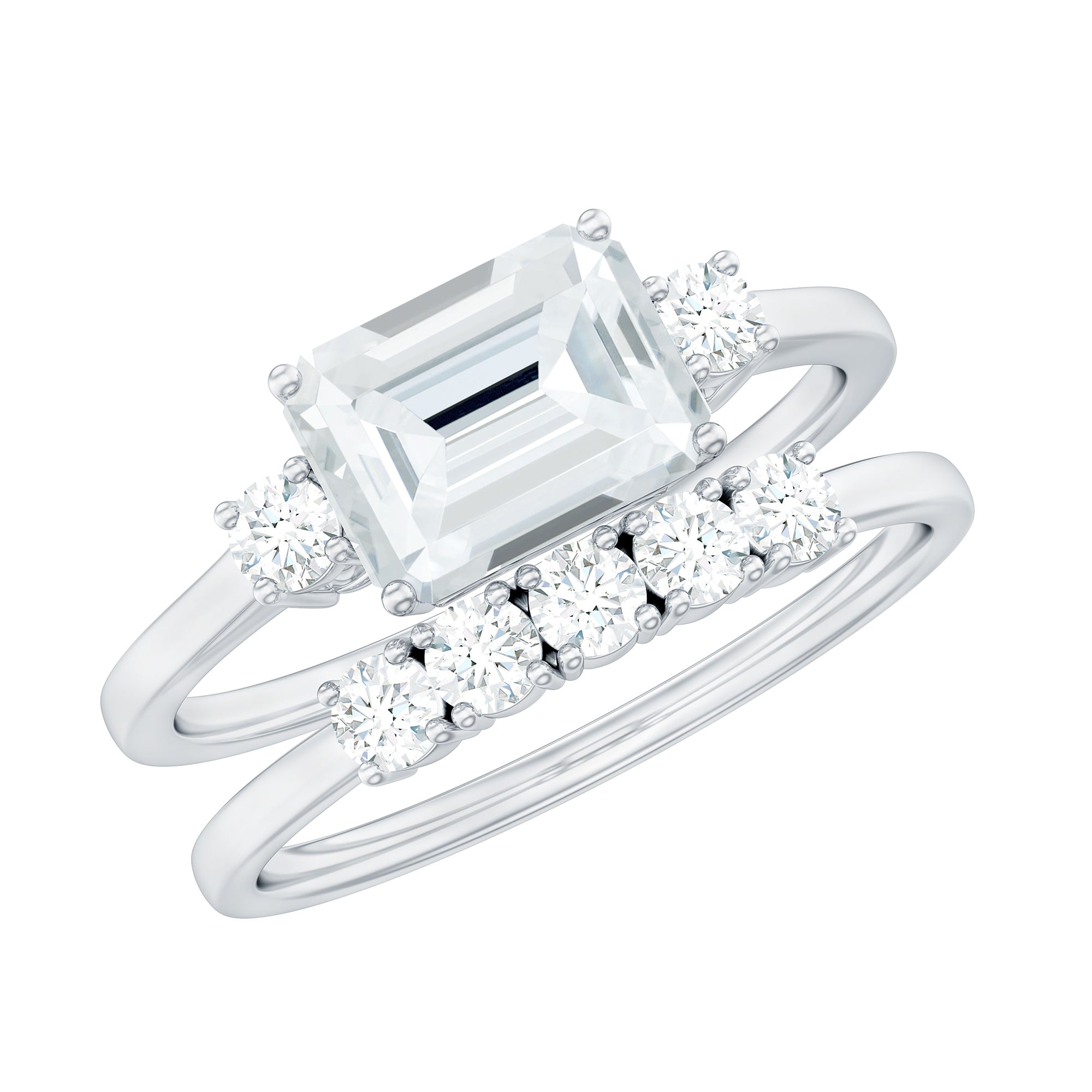 Lab Diamond Emerald Cut Engagement Ring With Band