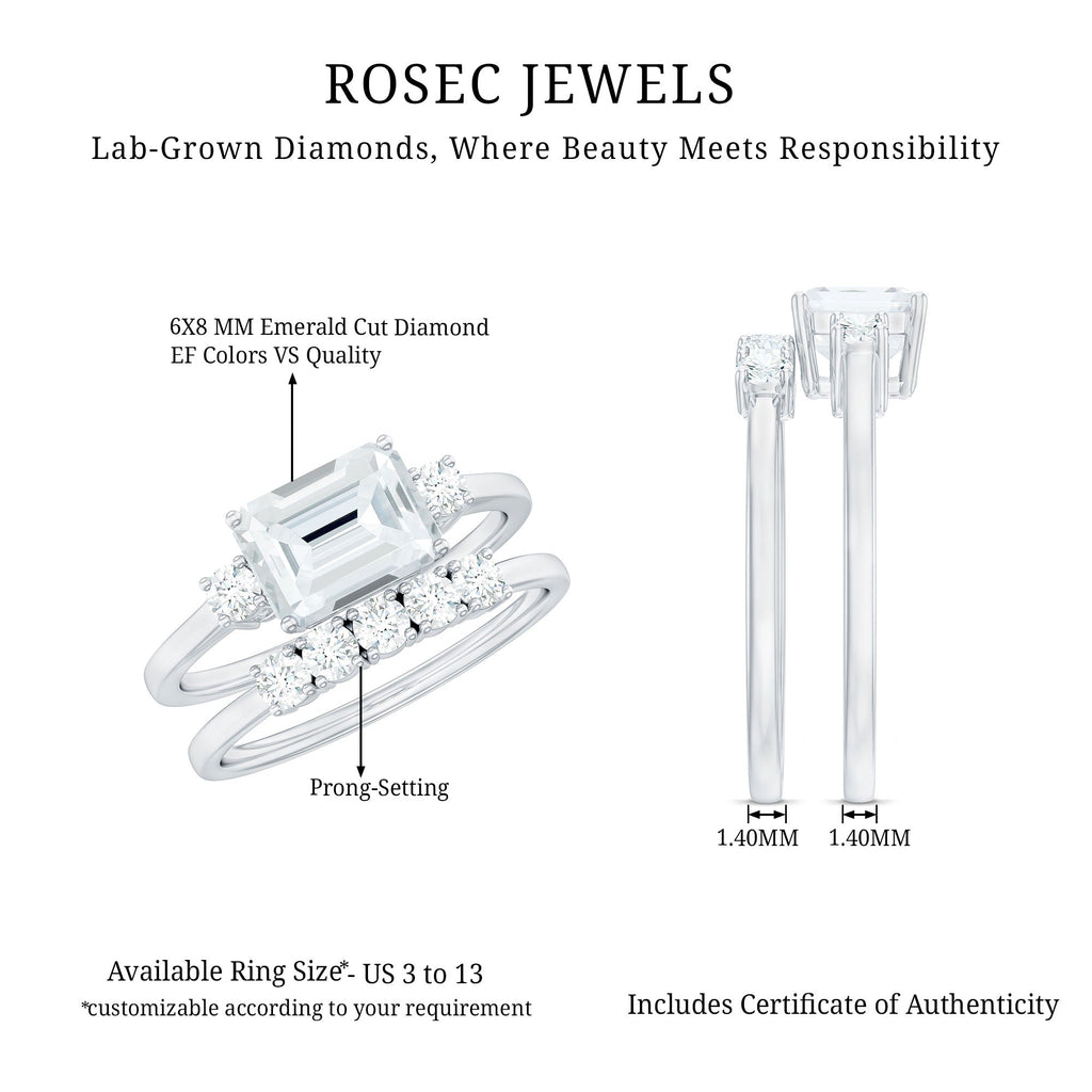 Lab Diamond Emerald Cut Engagement Ring With Band