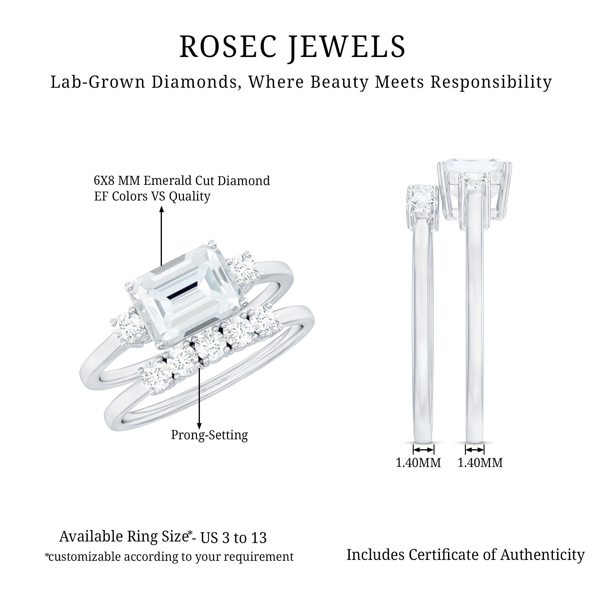 Lab Diamond Emerald Cut Engagement Ring With Band