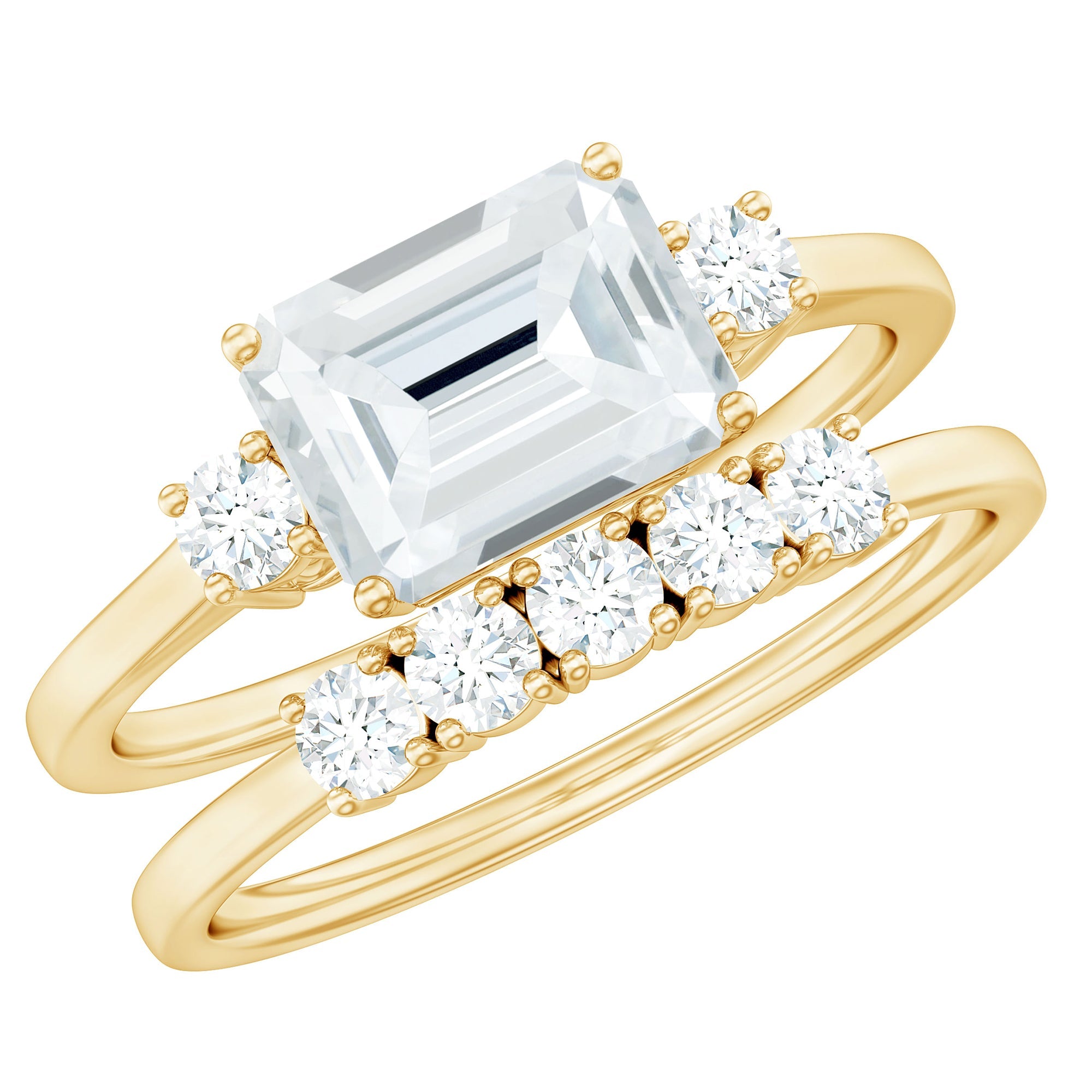 Lab Diamond Emerald Cut Engagement Ring With Band