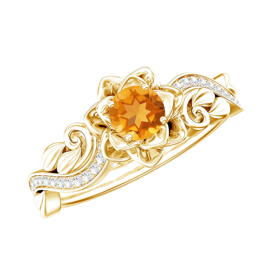 Genuine Citrine Rose Fine Fashion Ring with Lab Grown Diamonds