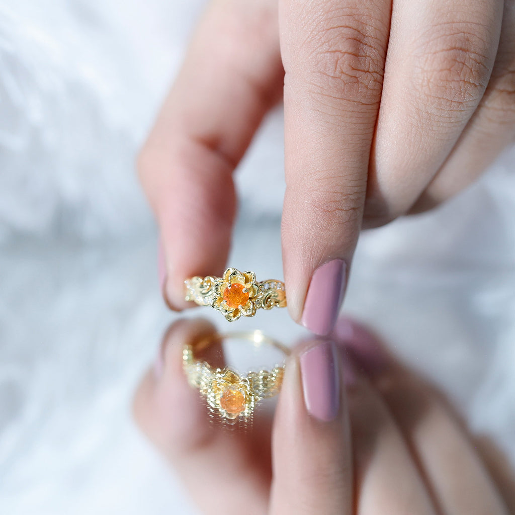 Genuine Citrine Rose Fine Fashion Ring with Lab Grown Diamonds