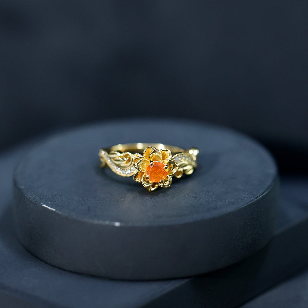Genuine Citrine Rose Fine Fashion Ring with Lab Grown Diamonds