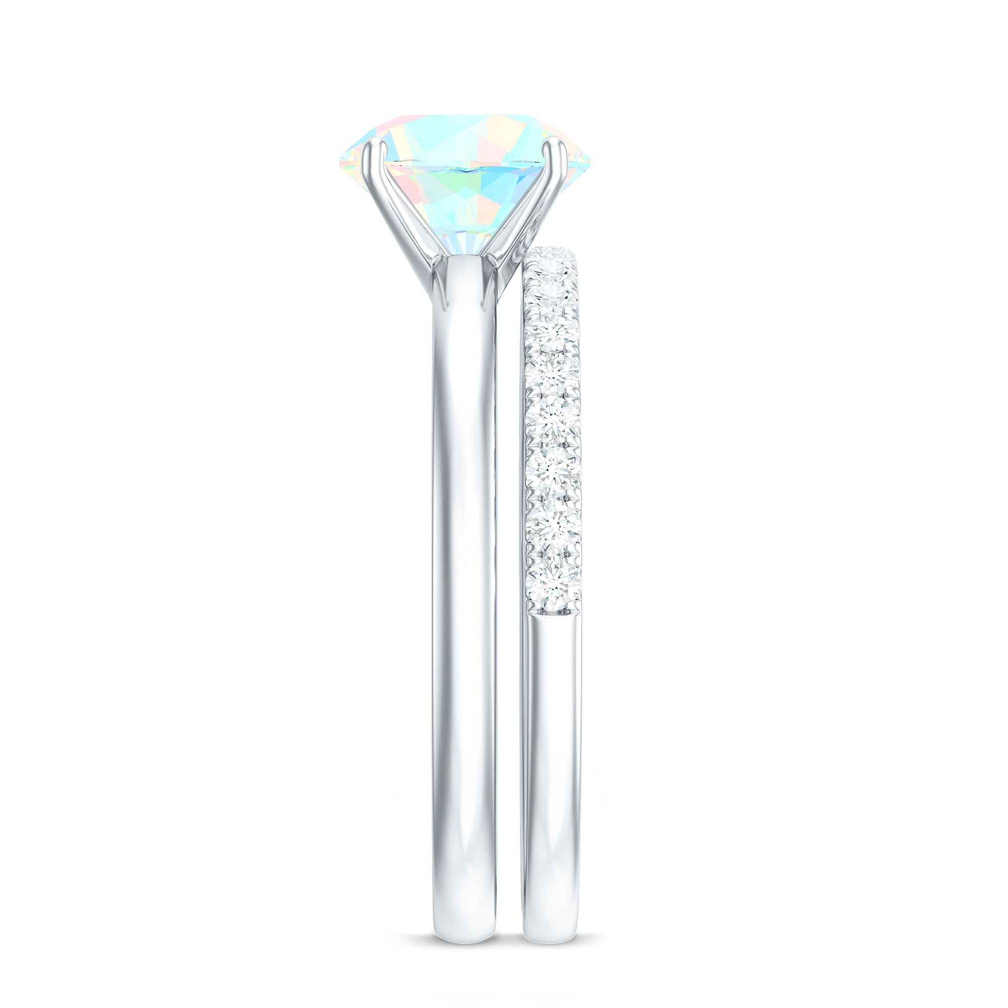 Natural Ethiopian Opal Diamond Solitaire Engagement Wedding Ring Set of 2