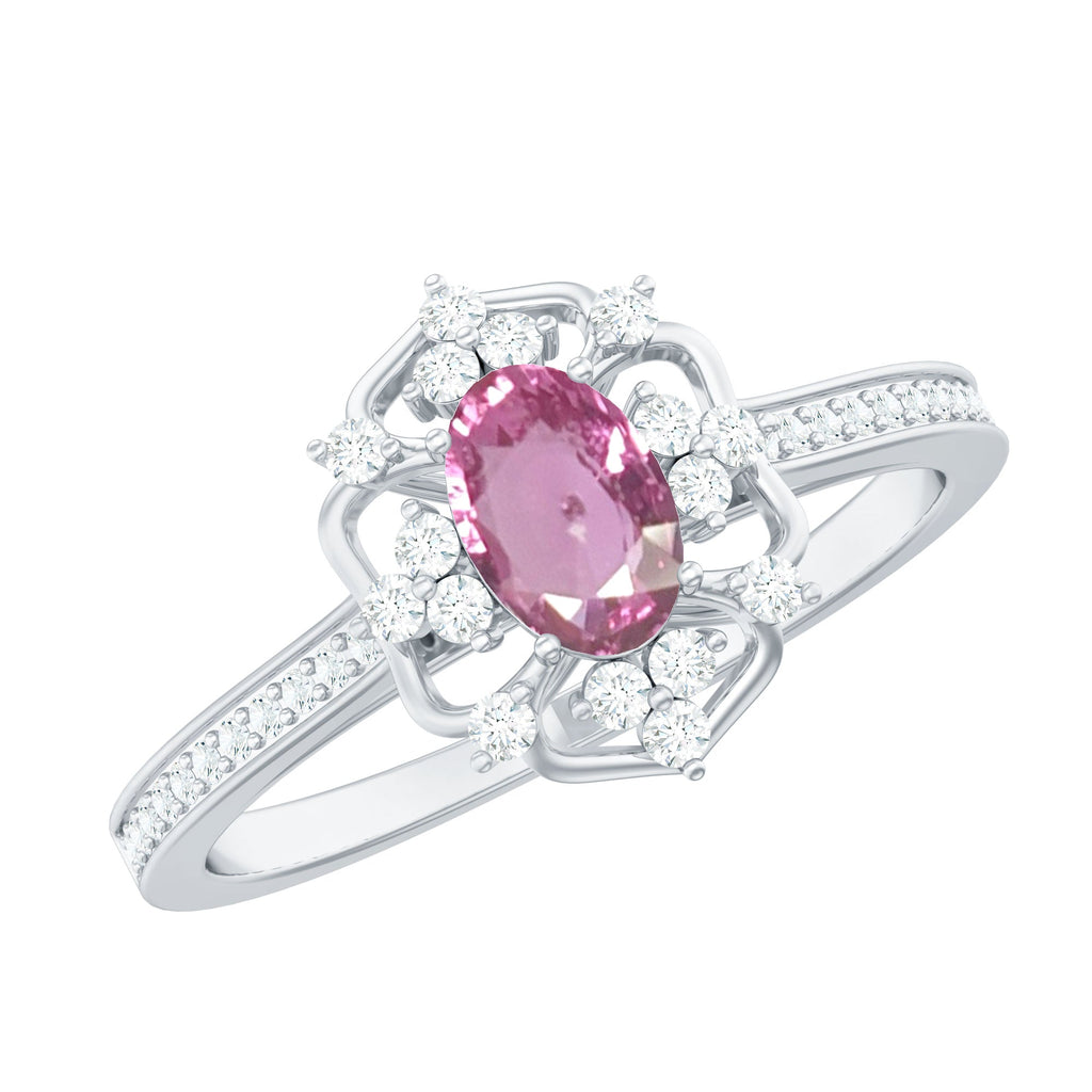 Natural Pink Sapphire Lab Grown Diamond Fine Fashion Vintage Ring