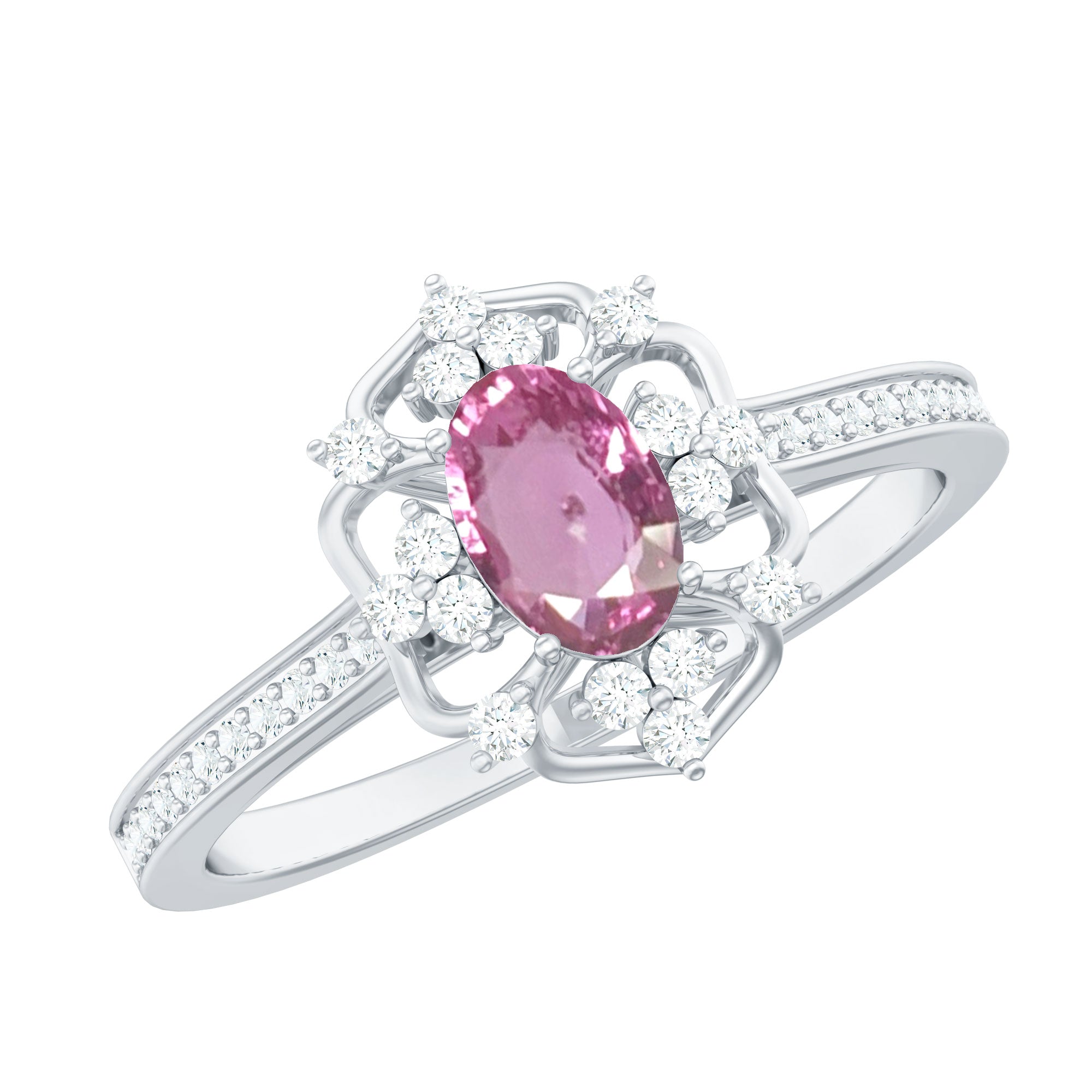 Natural Pink Sapphire Lab Grown Diamond Fine Fashion Vintage Ring