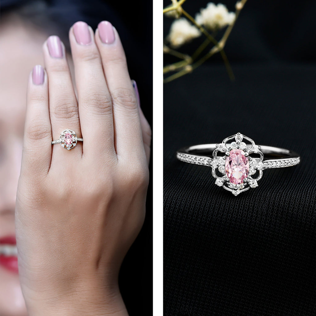 Natural Pink Sapphire Lab Grown Diamond Fine Fashion Vintage Ring