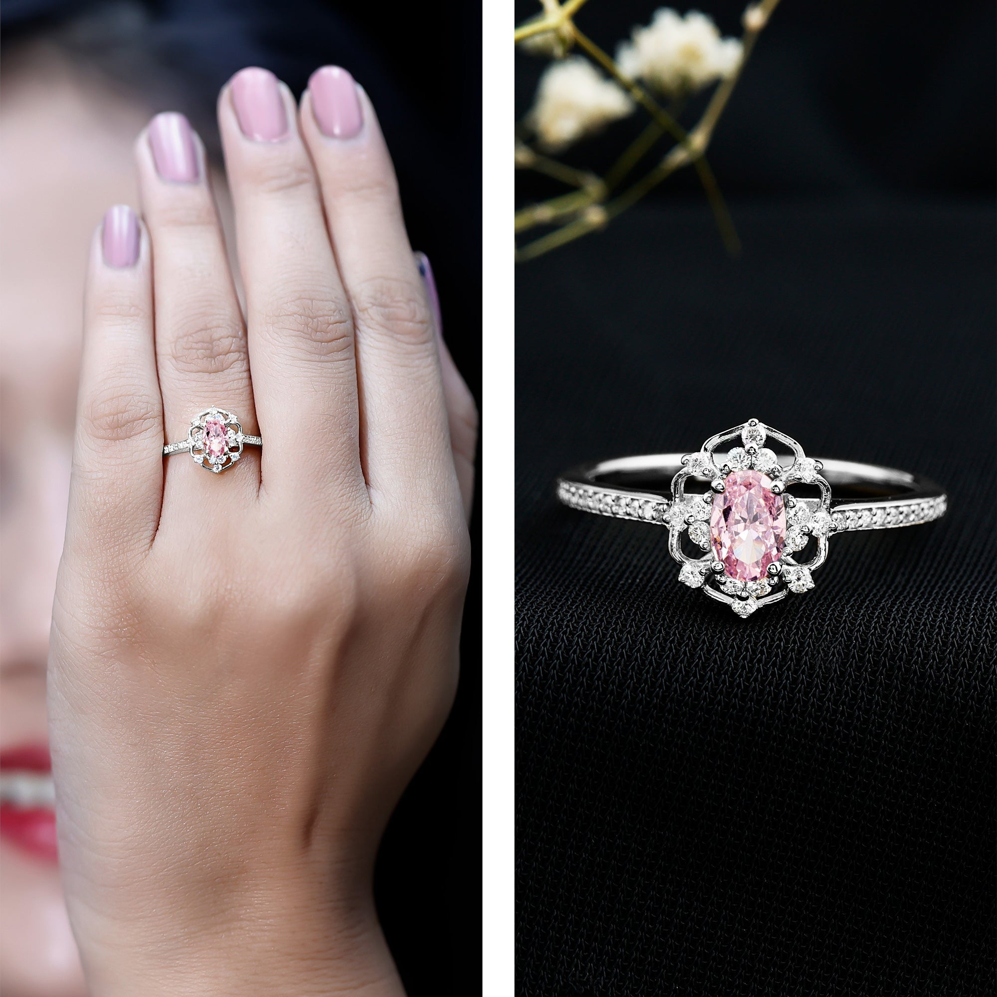 Natural Pink Sapphire Lab Grown Diamond Fine Fashion Vintage Ring