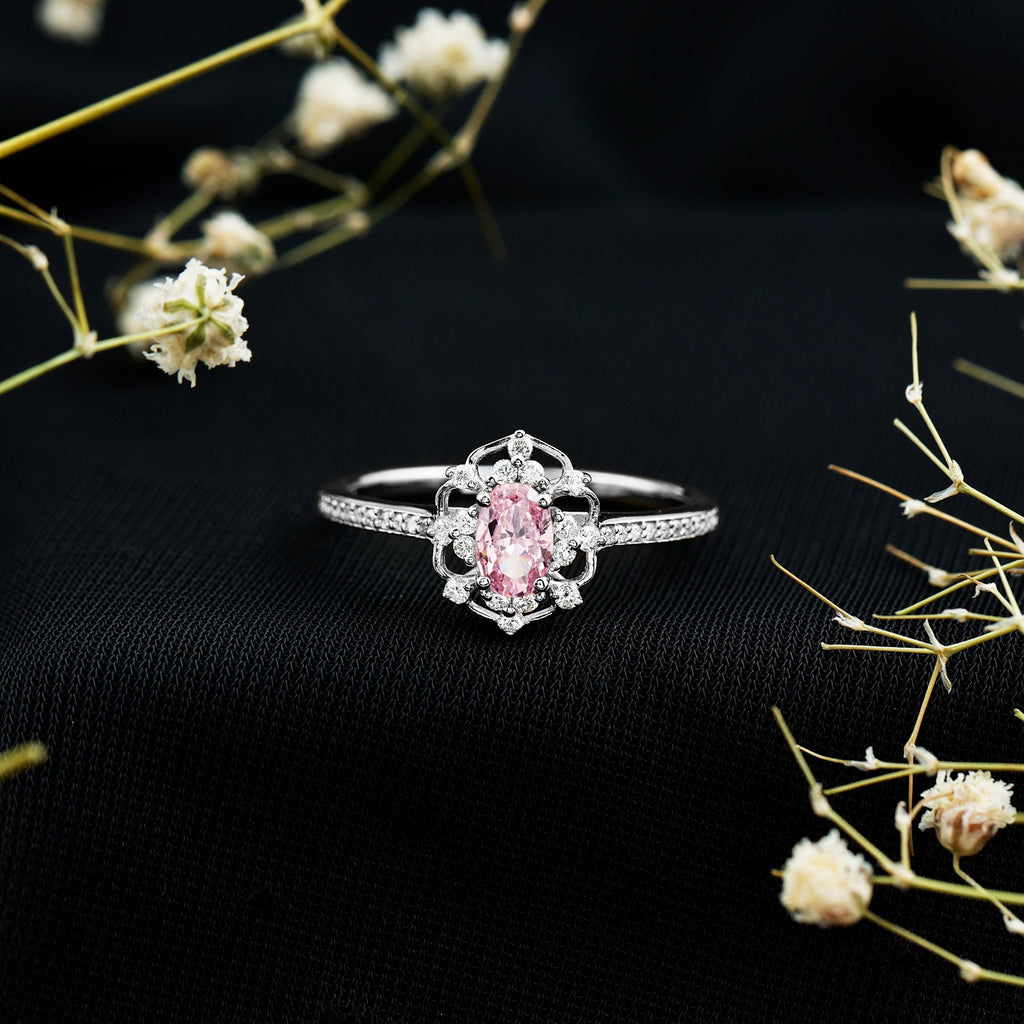 Natural Pink Sapphire Lab Grown Diamond Fine Fashion Vintage Ring