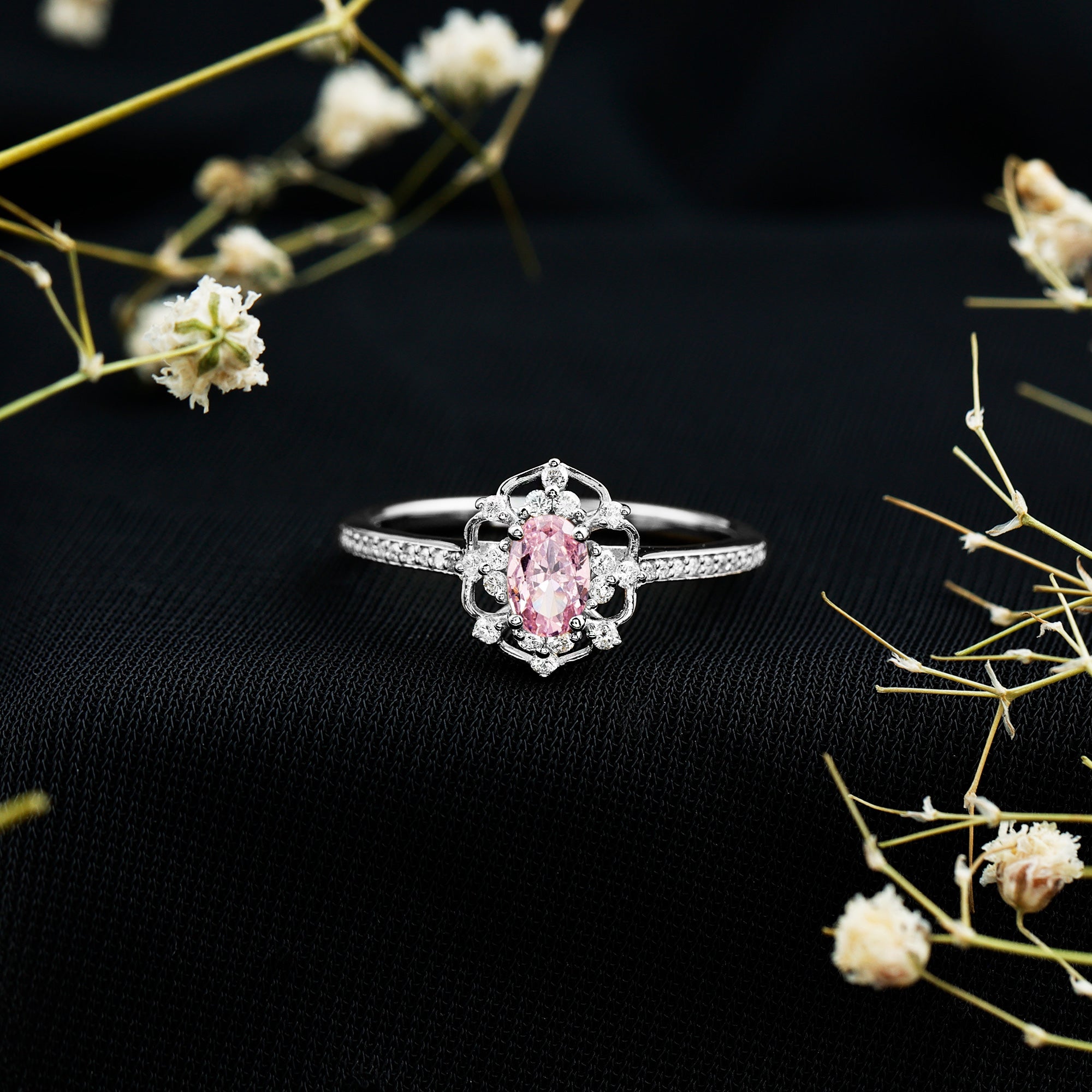 Natural Pink Sapphire Lab Grown Diamond Fine Fashion Vintage Ring
