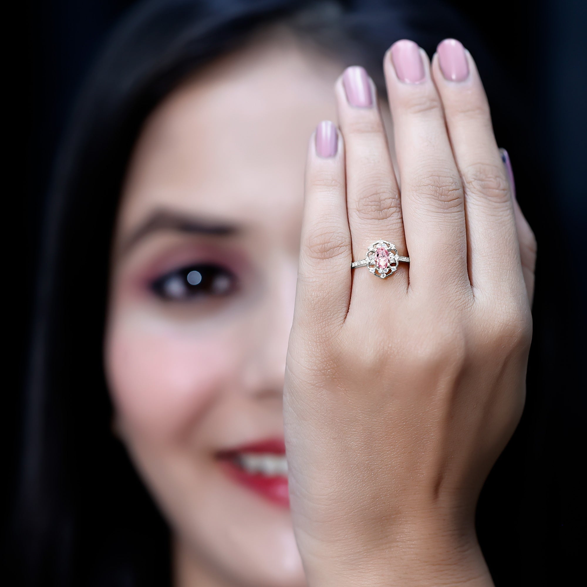 Natural Pink Sapphire Lab Grown Diamond Fine Fashion Vintage Ring