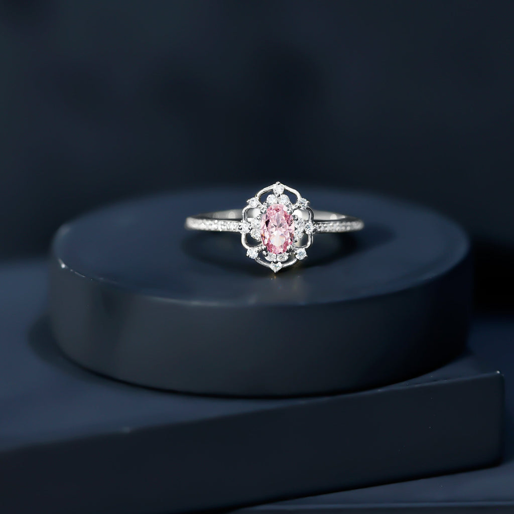 Natural Pink Sapphire Lab Grown Diamond Fine Fashion Vintage Ring