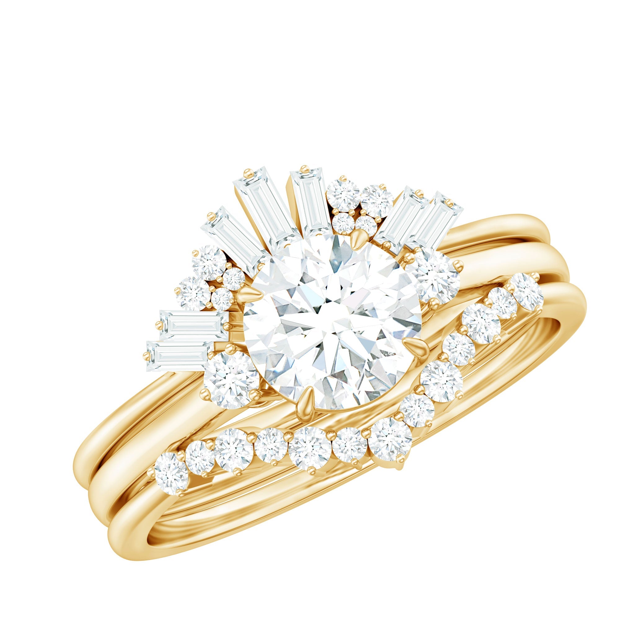 Vintage Inspired Moissanite 3 Piece Wedding Ring Sets