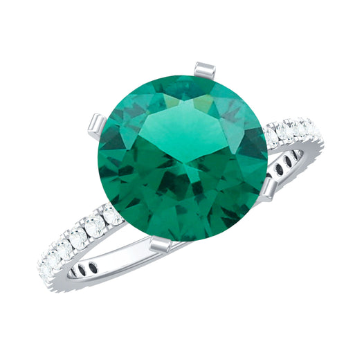 Certified 10 mm Solitaire Lab Grown Emerald Ring with Diamonds