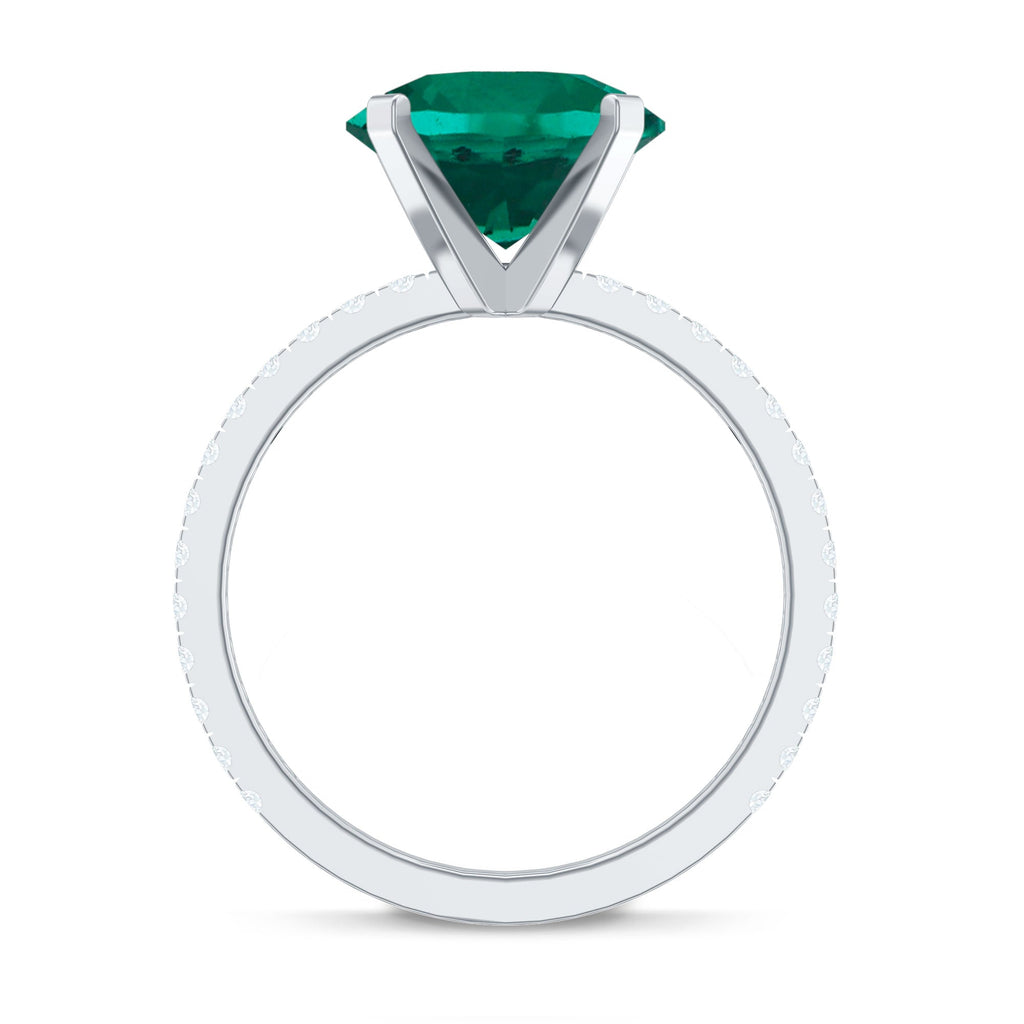 Certified 10 mm Solitaire Lab Grown Emerald Ring with Diamonds