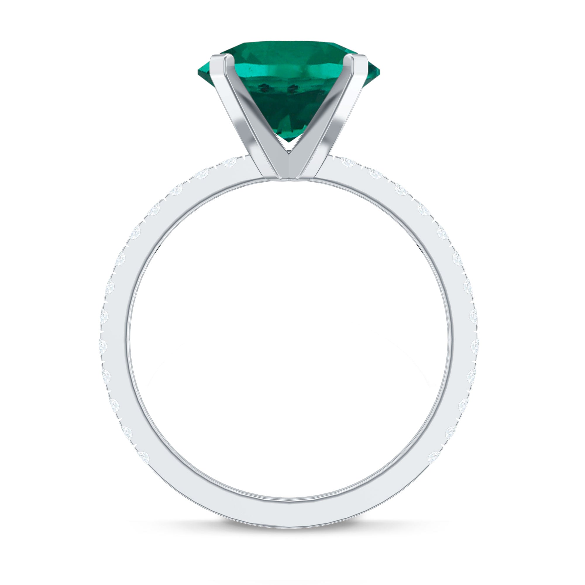 Certified 10 mm Solitaire Lab Grown Emerald Ring with Diamonds