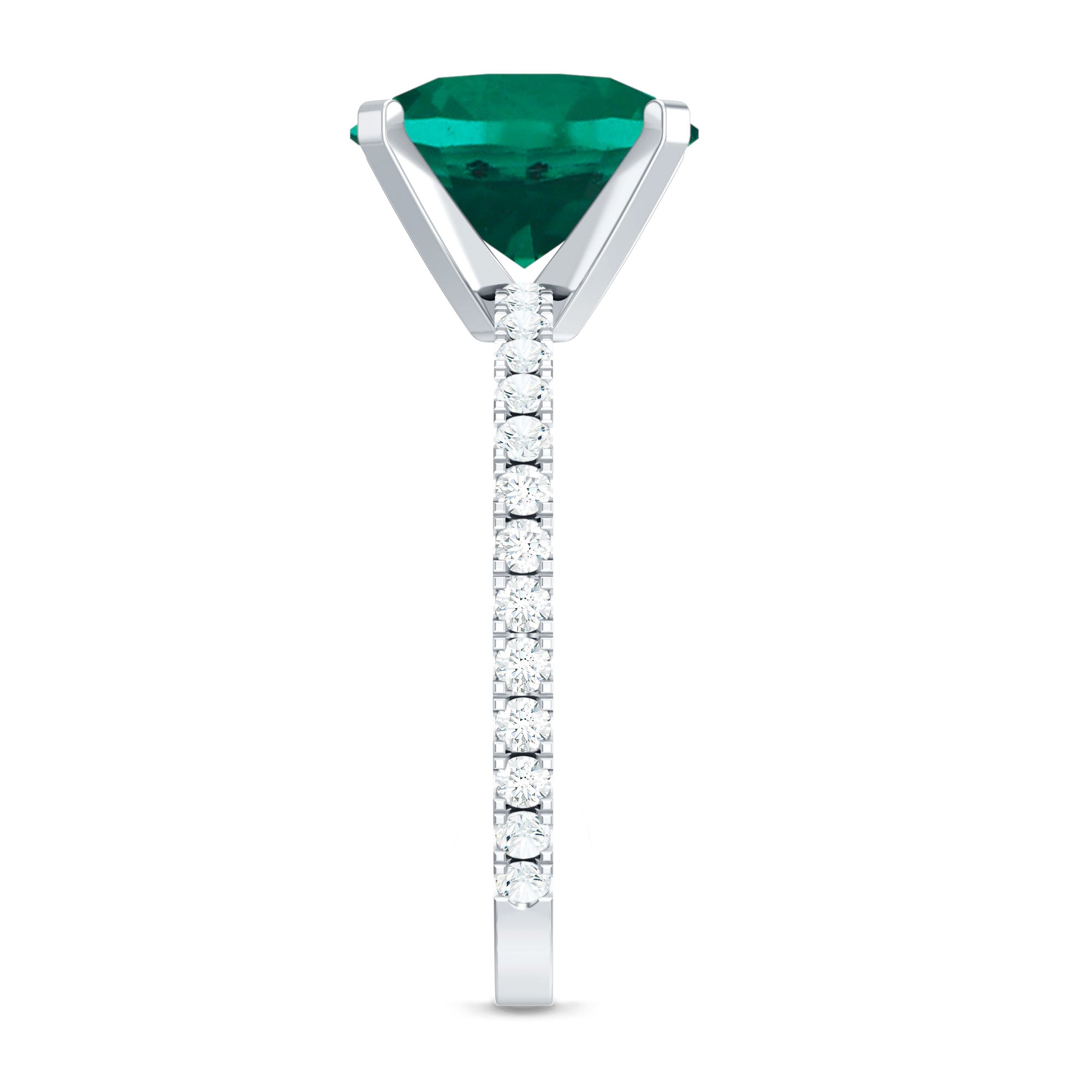 Certified 10 mm Solitaire Lab Grown Emerald Ring with Diamonds