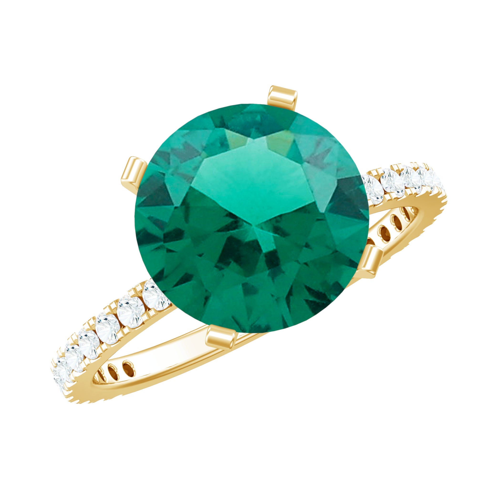 Certified 10 mm Solitaire Lab Grown Emerald Ring with Diamonds