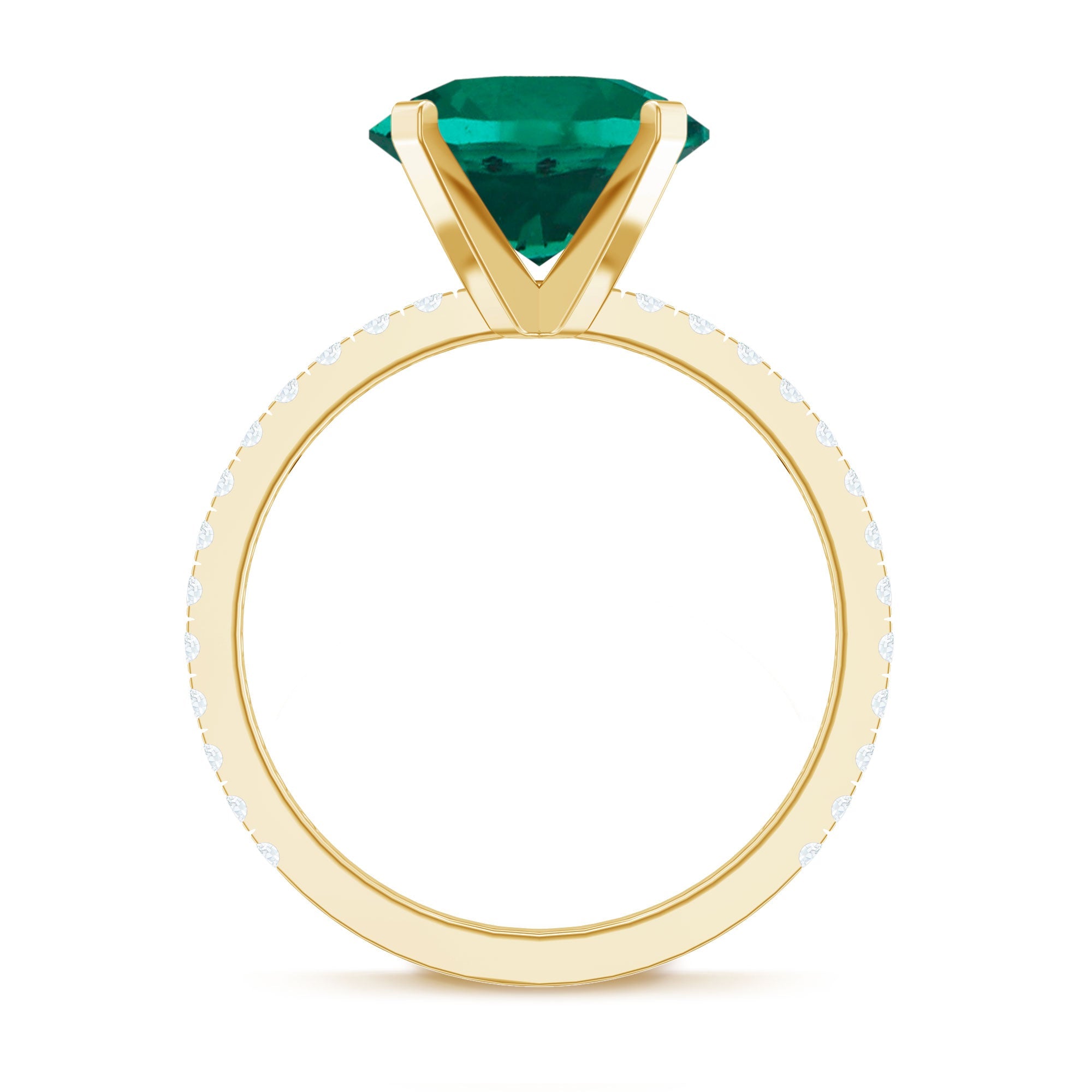 Certified 10 mm Solitaire Lab Grown Emerald Ring with Diamonds