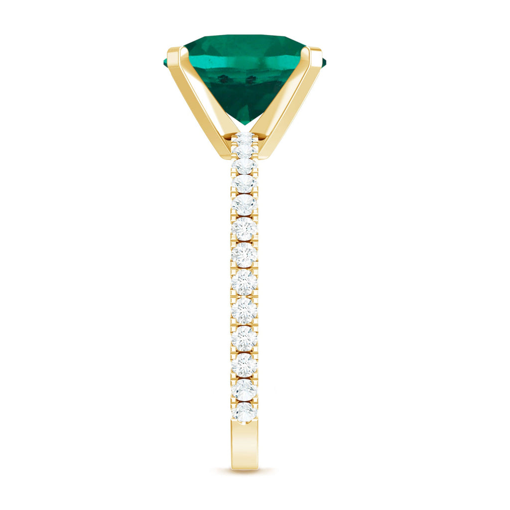 Certified 10 mm Solitaire Lab Grown Emerald Ring with Diamonds