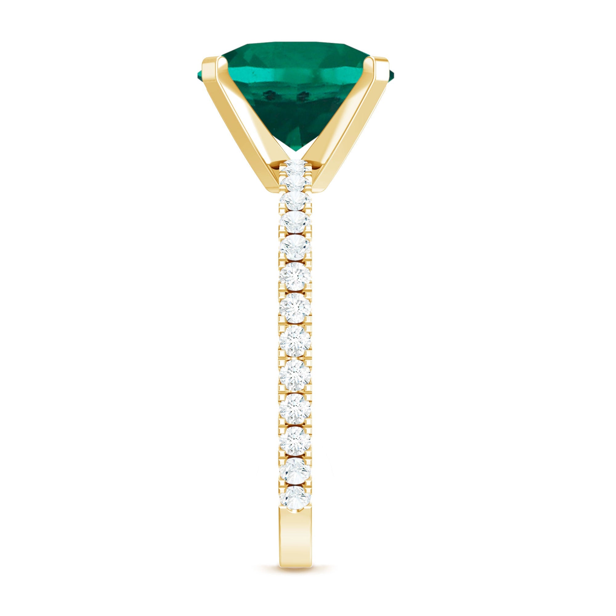Certified 10 mm Solitaire Lab Grown Emerald Ring with Diamonds