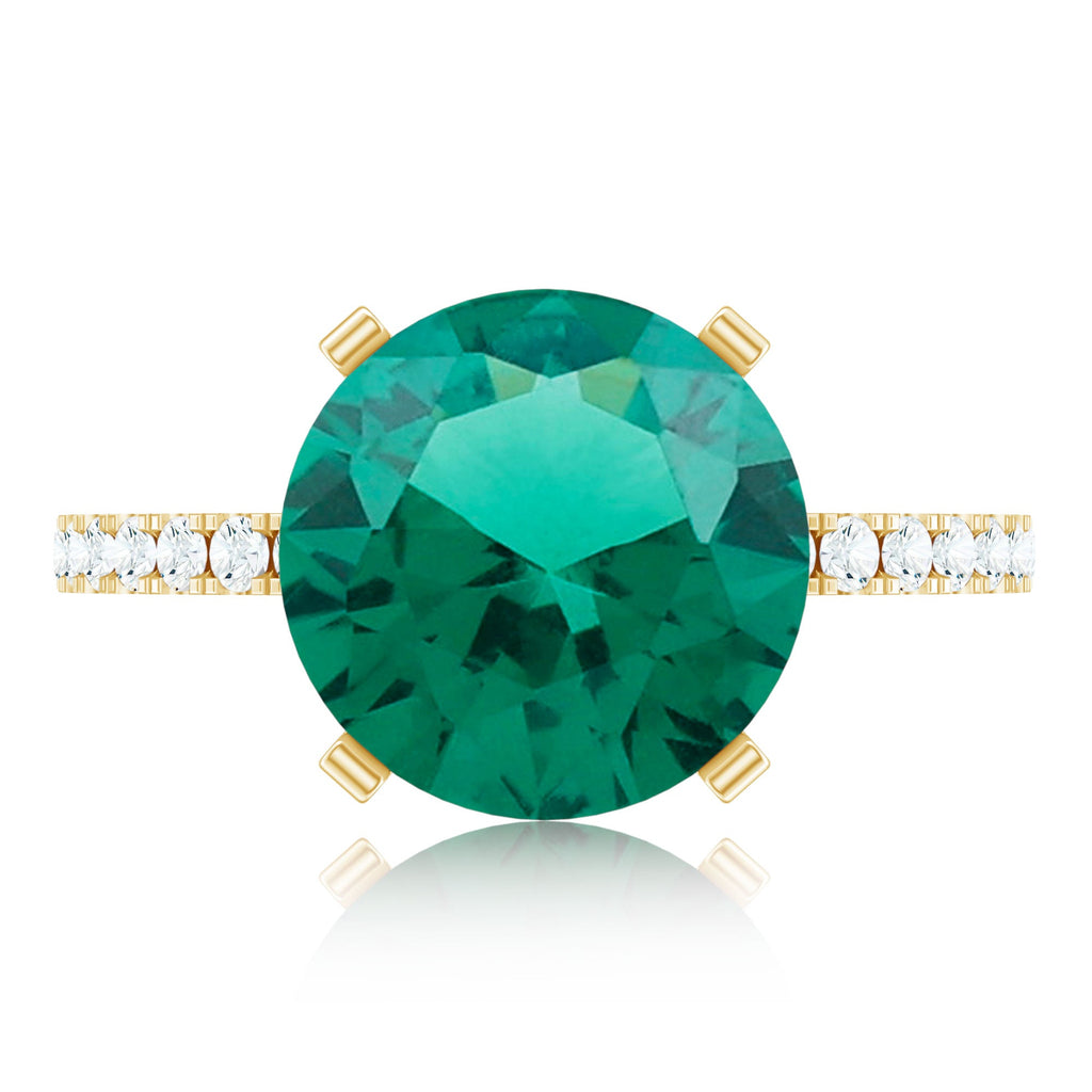Certified 10 mm Solitaire Lab Grown Emerald Ring with Diamonds