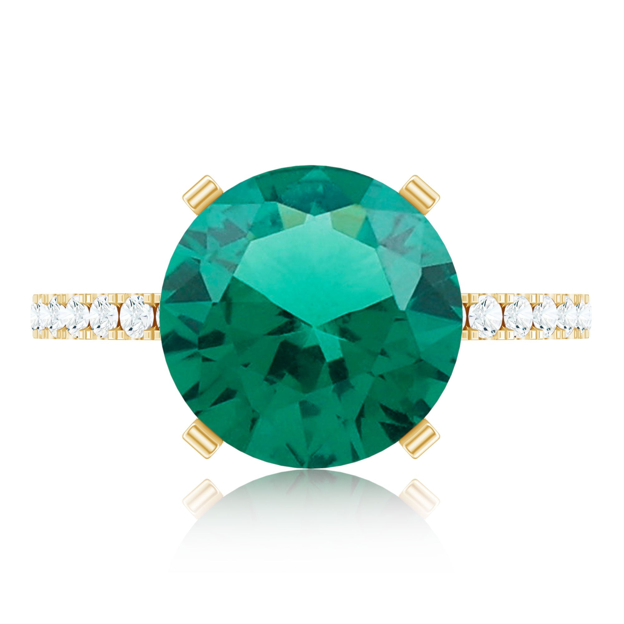 Certified 10 mm Solitaire Lab Grown Emerald Ring with Diamonds