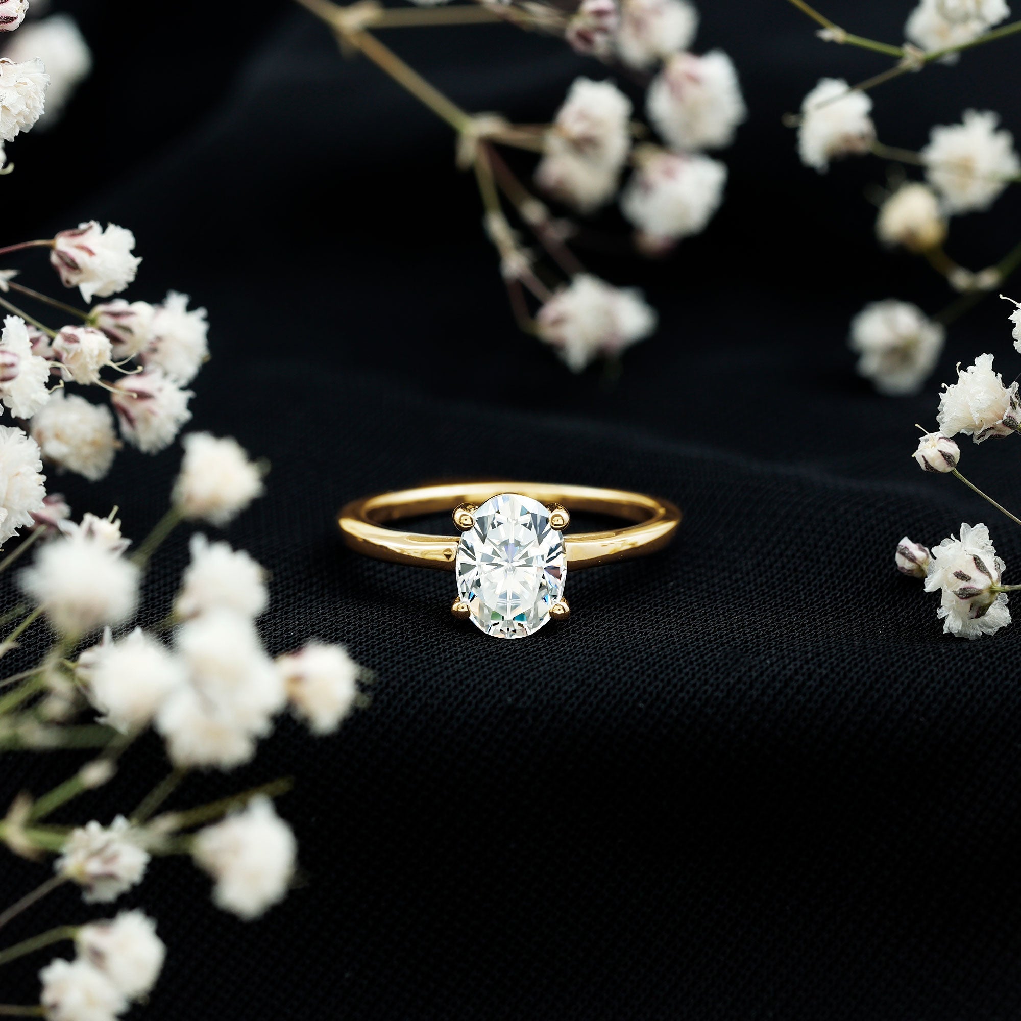 Certified 6X8mm Solitaire Moissanite Oval Engagement Ring