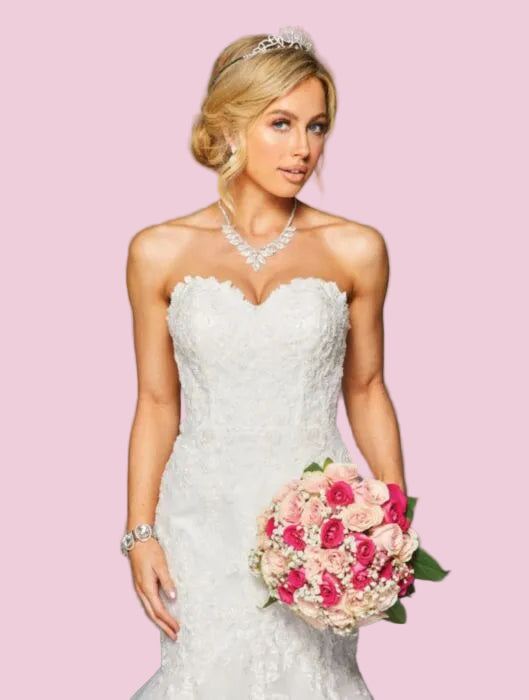 La Merchandise LADK445 Strapless Wholesale Lace Wedding Dress W/ Train - - LA Merchandise