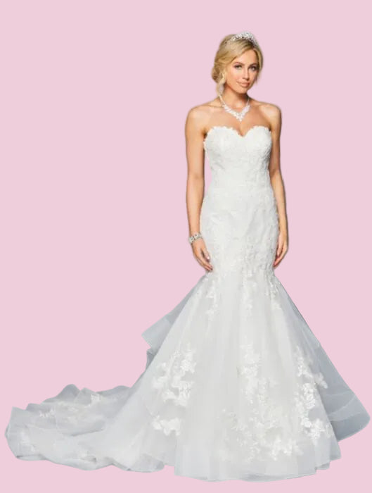 La Merchandise LADK445 Strapless Wholesale Lace Wedding Dress W/ Train - IVORY - LA Merchandise